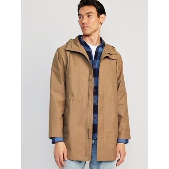 Old Navy Hooded Shell Parka Jacket Teakwood Brown Tall Water Resistant - Picture 1 of 10